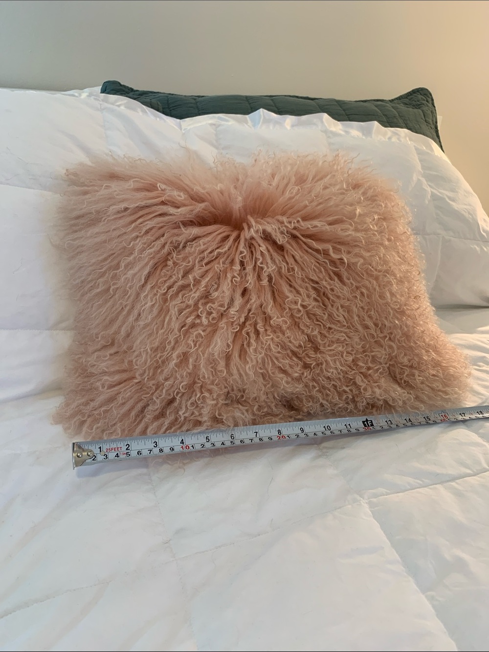 Mongolian Lamb Fur Throw Pillow 12x16  - Blush Pink